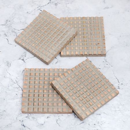 Gray Dotted Wooden Coasters for Home & Office - Pack of 4